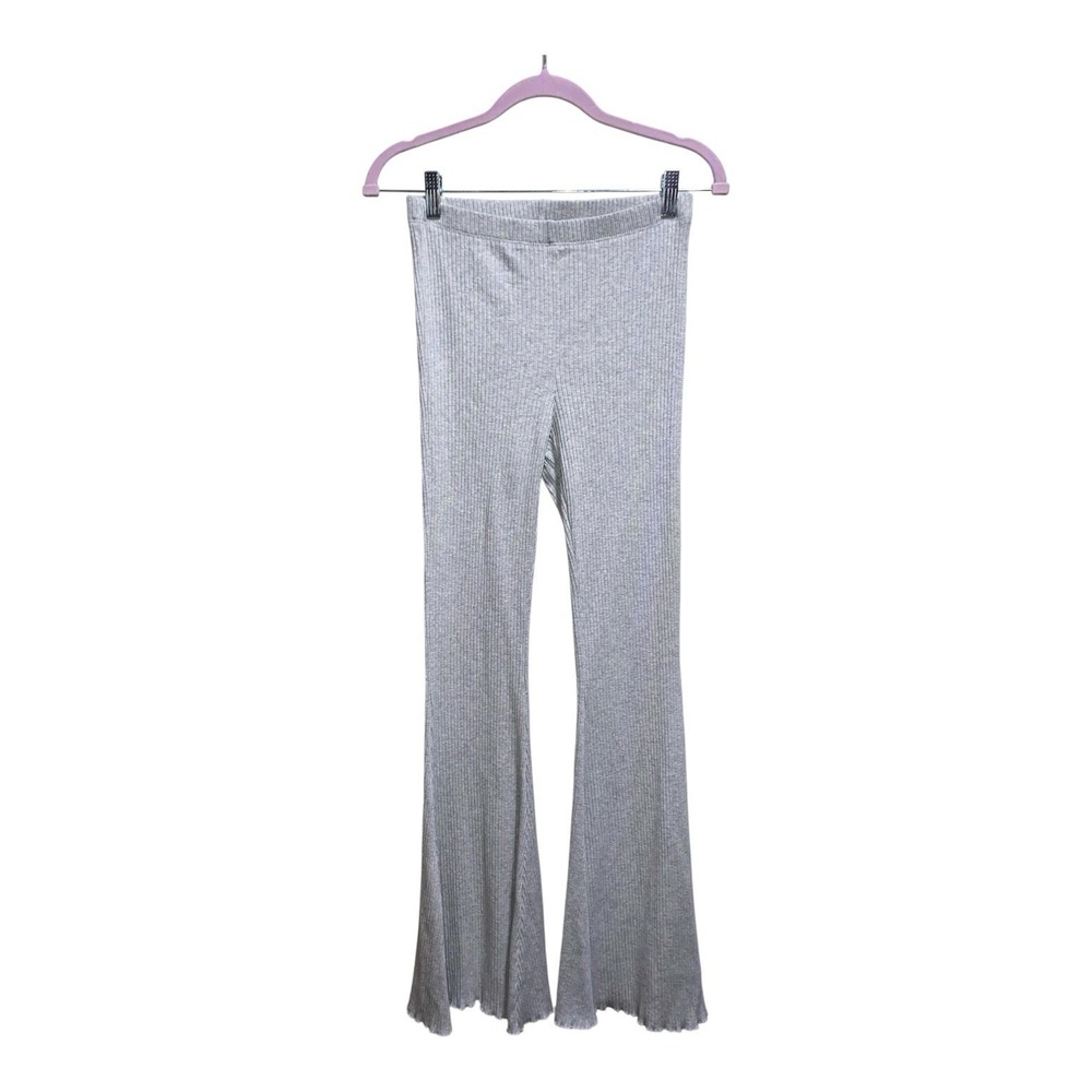 Aerie Womens Small Ribbed Flare Pants Gray High Rise Stretch Pull On